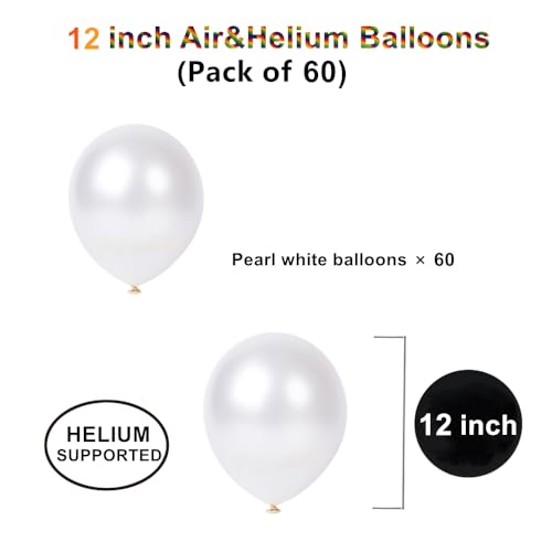 12 inch Pearl White Latex Balloons, 60 pcs Thick WhiteBalloons for Party Decorations (12inch Pearl white)