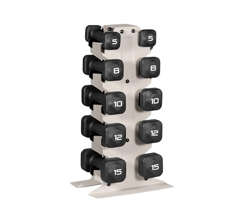 Tone Fitness Neoprene Dumbbell Set with Storage Rack – Non-Slip, Anti-Roll Hand Weights for Home Gym Workouts | 20 lb, 32 ...