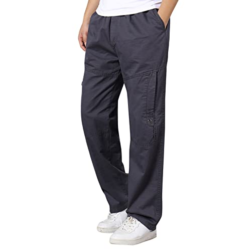 Men Plus Size Cargo Pants Casual Elastic Waisted Trendy Comfort Pants Lightweight Cotton Outdoor Hiking Straight Leg Trousers