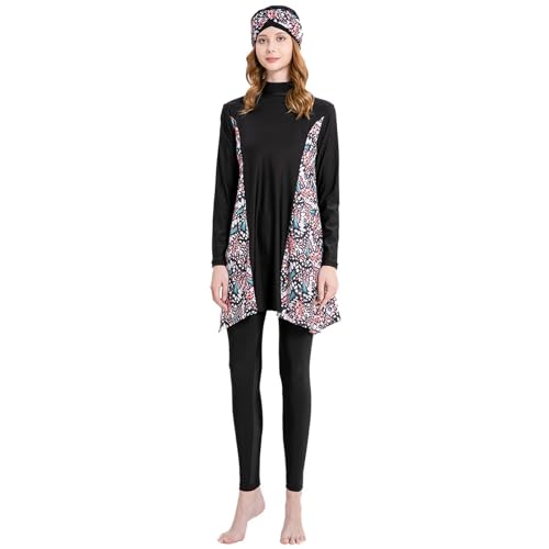 Muslim Women's 3 Piece Swimsuit Long Sleeve Trousers Swim Cap Conservative Full Coverage Bathing Suit for Water Sports