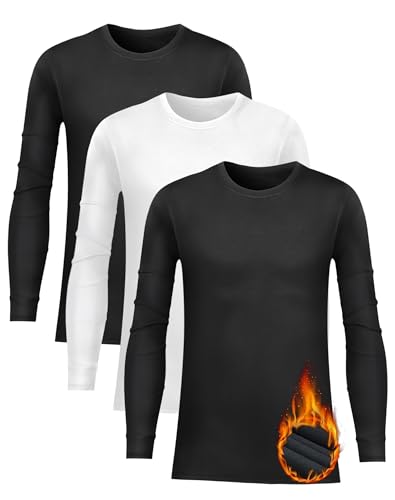 Rolimaka 3 Pack Youth Boys Compression Thermal Shirt Long Sleeve Fleece Undershirt Football Baseball Soccer Base Layer Top