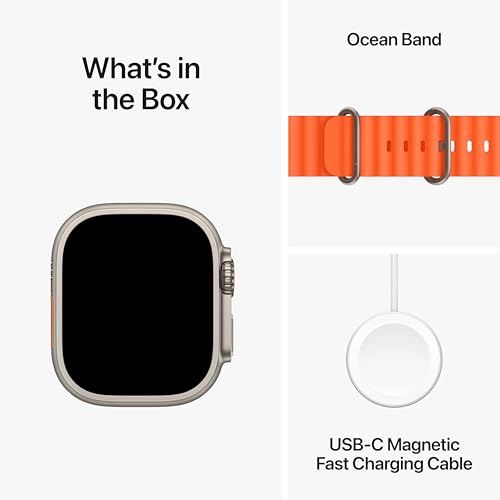 Apple Watch Ultra 2 [GPS + Cellular 49mm] Smartwatch with Rugged Titanium Case & Orange Ocean Band One Size. Fitness Track...