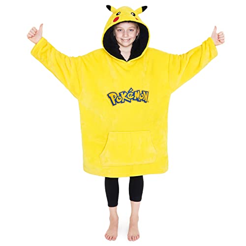 Pokemon Blanket Hoodie for Kids Teens Oversized Fleece Wearable Hoodie Blanket Pikachu Loungewear Gifts for Boys