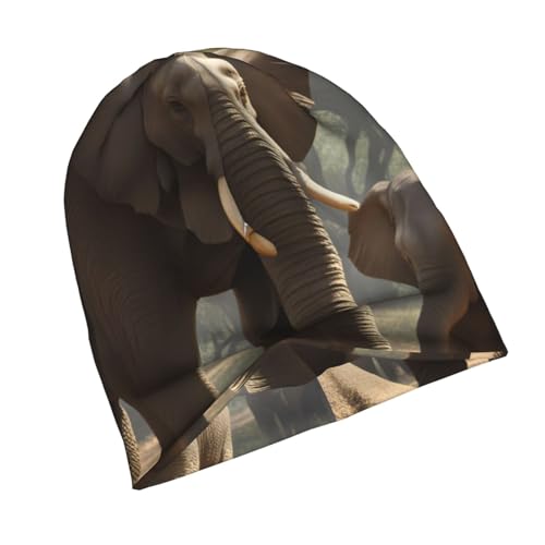bnvaab Elephant Print Beanie Hat for Men and Women Stretchy Slouchy Winter Warm Cap Headwear Accessory Black