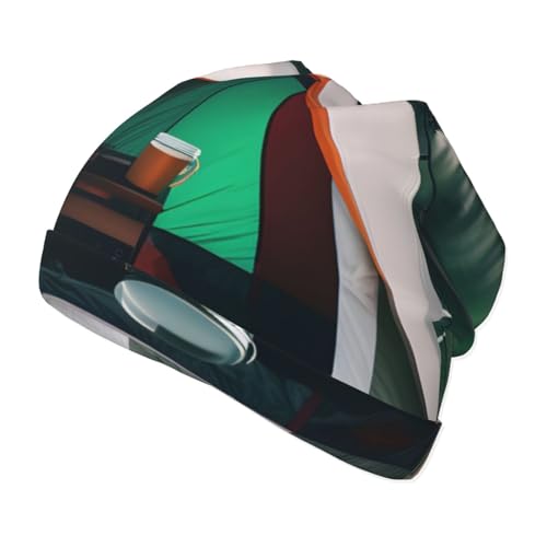 YANYU Lake Camping Print Soft Beanie Winter Hat Warm Thermal Cap Headwear for Snow Play Outdoor Activities