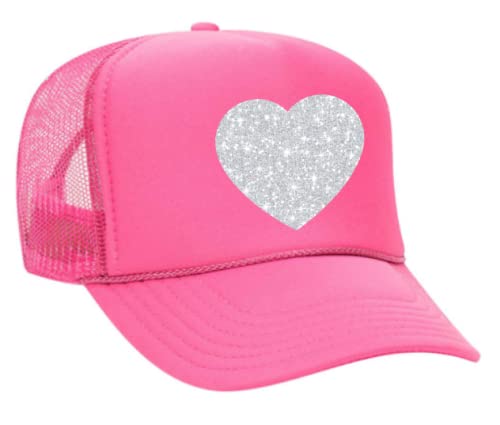FitCrush Lifestyle Glitter Heart Trucker Hat (Pink)