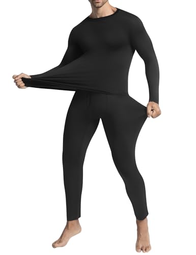 Ousmile Thermal Underwear for Men Long Johns with Fleece Lined Base Layer Set for Cold Weather Top Bottom