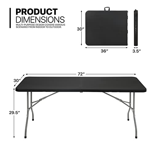 MoNiBloom 6Ft Folding Table, Heavy Duty Portable Plastic Dining Tables Fold in Half Indoor Outdoor Desk w/Handle, Lock for...