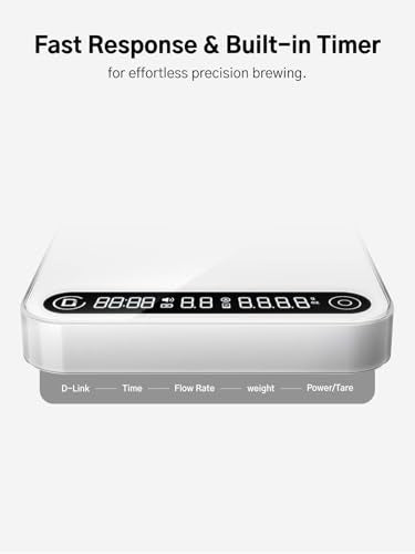 Coffee Scale with Timer and Flow Rate Tracking, 0.1g Precision, 2kg Capacity, Rechargeable, Smart App Compatible, Ideal fo...