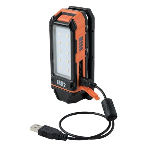 Klein Tools 56403 LED Light, Rechargeable Flashlight/Worklight with Kickstand, Magnetic Mount, and Carabiner, Charges Small Electronics, for Work, Camping