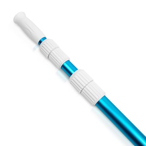 POOLWHALE Premium 15 Foot Telescopic Swimming Pool Pole, Adjustable 3 Piece Extendable Pool Cleaning Pole, Blue Anodized A...