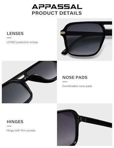 Appassal Retro Aviator Sunglasses for Women Men, Trendy Square Womens Mens Aviators UV400 Sunnies AP3784