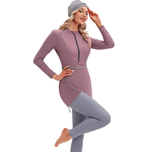 YONGSEN 2024 Women Modest Muslim Swimwear Patchwork Hijab Sport Long Sleeves Swimsuit 3pcs Islamic Burkinis Wear Bathing Suit