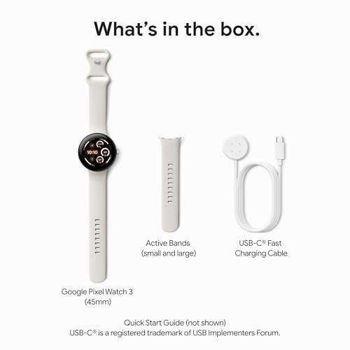 Google Pixel Watch 3 (45mm) 2024 Model - Android Smartwatch, Heart Rate Tracking, Fitbit Advanced Running, Fitness Insights, 24-Hour Battery - Matte Black Aluminum Case - Obsidian Band - Wi-Fi