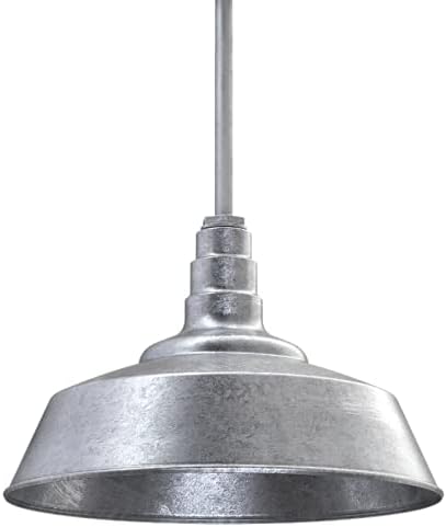Steel Lighting Co. Manhattan Warehouse Light | Ceiling Mounted Pendant | 20 inch Dome | 12 inch Sloped Stem | Large Steel Barn Light Made in America | Galvanized Exterior/Galvanized Interior