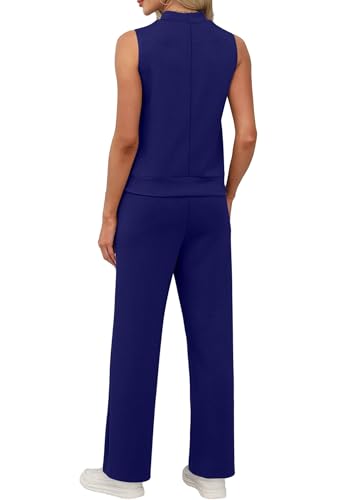XIEERDUO Two Piece Sets for Women Summer Outfits Travel Mock Neck Lounge Sets Wide Leg Pants Beach Vacation Clothes