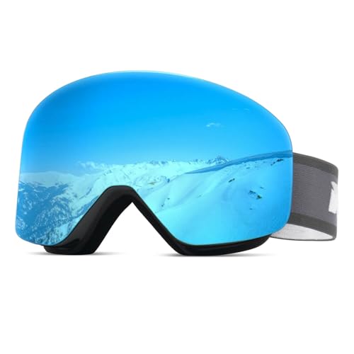 Meeloog Magnetic Ski Goggles Frameless Interchangeable Lens, UV Protection Snow Goggles, Snowboard Gear for Men Women Youth