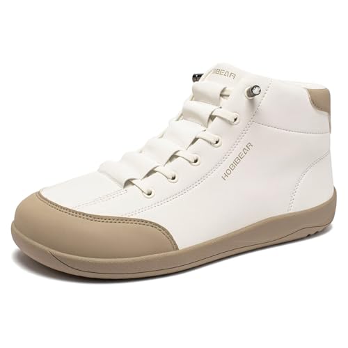 HOBIBEAR Leather Barefoot Boots Zero-Drop Wide Width Minimalist Shoes Unisex Mid Top Walking Boots