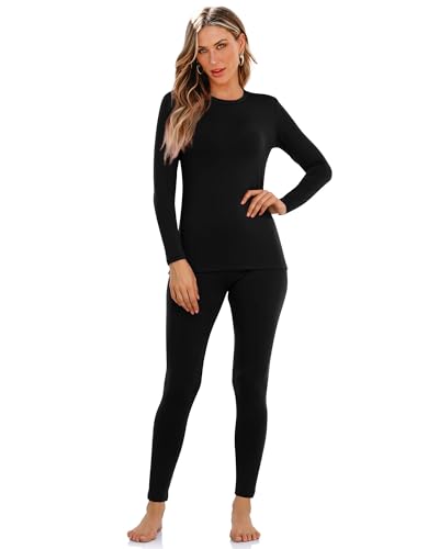 Sampeel Thermal Underwear for Women Long Johns with Fleece Lined Long Sleeve Shirt Legging Lounge Set Cold Weather Top Bottom