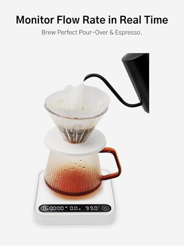 Coffee Scale with Timer and Flow Rate Tracking, 0.1g Precision, 2kg Capacity, Rechargeable, Smart App Compatible, Ideal fo...