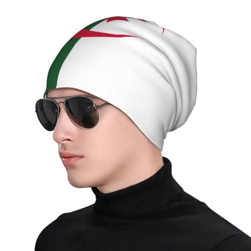 sackhg Flag of Algeria Print Winter Beanie Hat Men Women Soft Lightweight Thermal Cap for Outdoor Skiing Wear Black