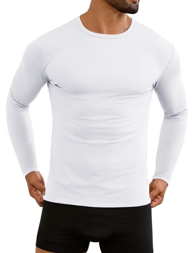 URRU Men's Thermal Long Sleeve Shirts Fleece Lined High Stretch Thermal Underwear Tops Base Layer for Men Cold Weather Gear