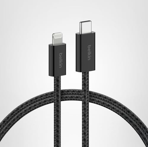 Belkin USB C Cable w/Lightning Connector, 6.6ft - Soft, Flexible Fast-Charging Cable, Lightning Charger Cord for iPhone 14 & Earlier Series, iPad 9th Gen, Airpods & More - Black
