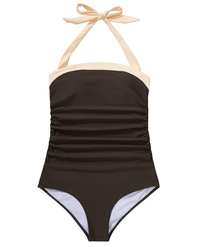 SUUKSESS Women Sexy Tummy Control One Piece Swimsuit Halter Retro Bathing Suit