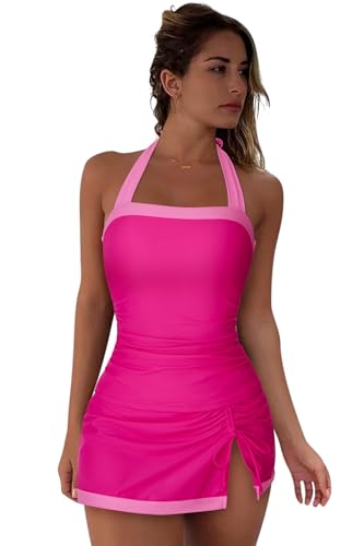 SUUKSESS Women Tummy Control Tankini Swimsuits with Skirt Backless Bathing Suit