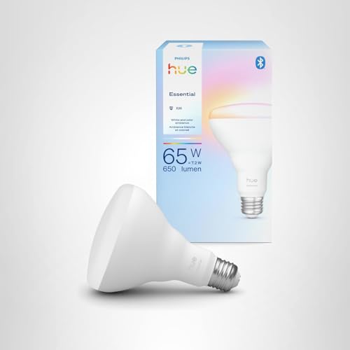 Philips Hue Essential Smart LED BR30 Bulb 1-Pack, White and Color Ambiance, E26, 7.2W, 2200K-6500K, 650 Lumens, Dimmable, Works with Alexa, Google Assistant, Apple Home