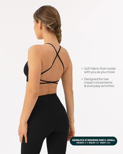 PAVOI ACTIVE Open Back Strappy Yoga Workout Bras for Women - Low Support Criss-Cross Sports Gym Bra Removable Pads - FlexFlow