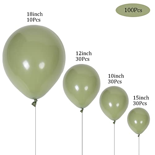 Latex Balloons, 100-Pack Different Sizes 18 12 10 5 Inch Party Balloon Garland Kit (Sage Green)