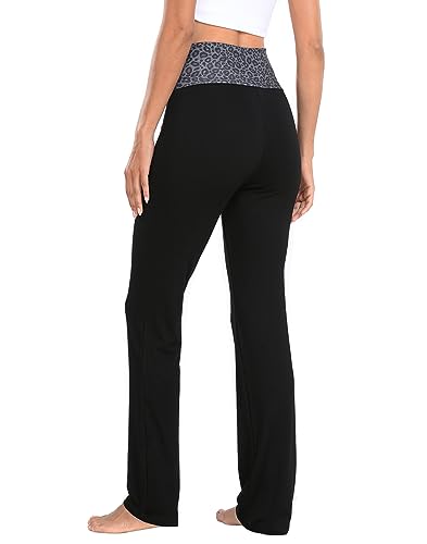 HDE Women's Color Block Fold Over Waist Yoga Pants Flare Leg Workout Leggings