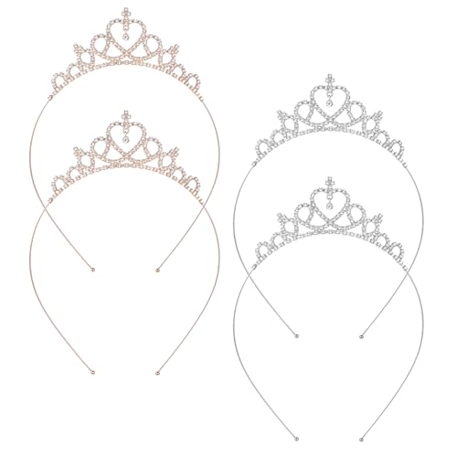 4 Pack Crown Headband for Women Princess Tiara Glittering Rhinestone Peach Crown Crystal Tiaras Heart Adjustable Cute Hair...