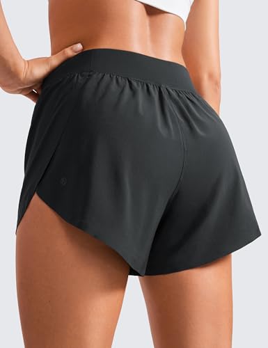 CRZ YOGA Mid Waisted Split Running Shorts for Women 4" - Comfy Mesh Liner for Workout Athletic Gym Track Quick Dry