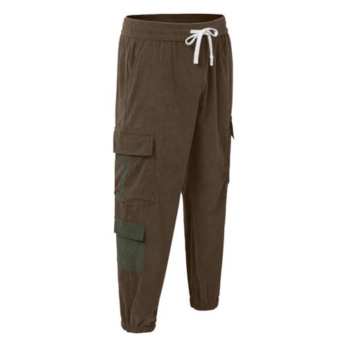 Mens Corduroy Cargo Pants 2026 Winter Warm Casual Straight Leg Pants Workout Jogger Athletic Loose Fit Lightweight Trousers