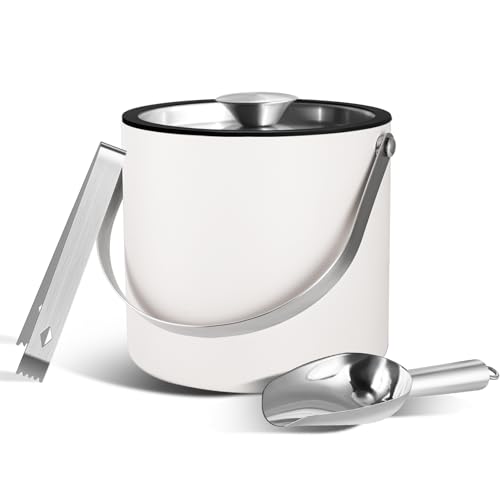 Bakpoco Insulated Ice Bucket with Silicone Lid, Scoop, Tongs & Strainer, 3L Stainless Steel Double Wall Ice Buckets for Pa...