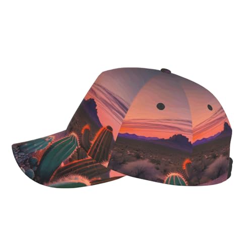 Cactus Desert Sunset Print Fashion Curved Edge Baseball Cap for Men Women, All-Season Outdoor Sports Travel Cap Black
