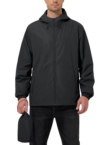 UIQUR Mens Rain Jacket Lightweight Windbreaker Waterproof Raincoat Cycling Running Hiking Gear Hood Packable