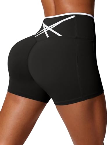 Aoysky Womens Workout Biker Shorts 5" Color Block High Waisted Yoga Athletic Shorts