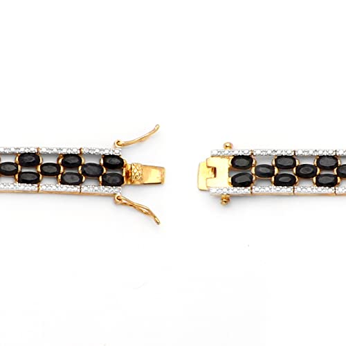 Palm Beach Jewelry PalmBeach Yellow Gold-plated Oval Cut Genuine Blue Sapphire and Diamond Tennis Bracelet (10mm), Double ...