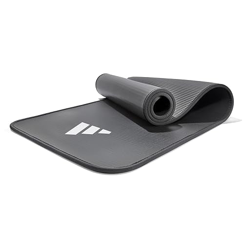 adidas 10mm Extra Thick Training Mat with Carrying Strap and Non-Slip Textured Base - Cushioned Workout Mat for Home Gym, ...