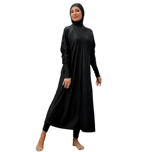 IDOPIP Muslim Swimsuits for Women with Hijab Islamic Burkini Swimwear Full Cover Long Sleeve Top Pants Dress Bathing Suits