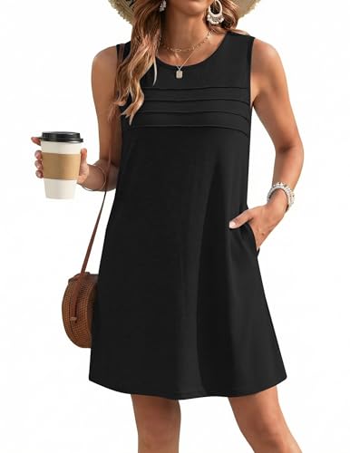 Ekouaer Womens Swimsuit Cover Up Pleated Front Bathing Suit Coverups 2026 Casual Tank Beach Dress with Pockets S-2XL