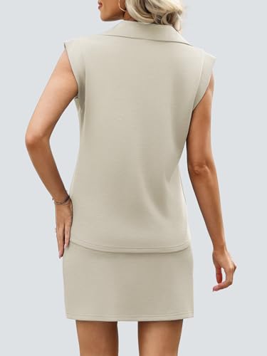 Casly Lamiit 2 Piece Skirt Sets for Women Summer Half Zip Travel Outfits Cap Sleeve Lapel Tops Matching Tennis Skirt