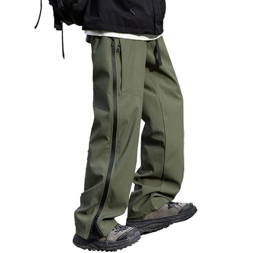 Men's Relaxed Fit Cargo Hiking Pants Elastic Waist Adjustable Side Zipper Pants Casual Climbing Fishing Outdoor Long Trousers