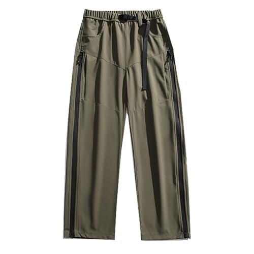 Men's Relaxed Fit Cargo Hiking Pants Elastic Waist Adjustable Side Zipper Pants Casual Climbing Fishing Outdoor Long Trousers