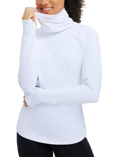 baleaf Women's Thermal Turtleneck Tops Long Sleeve Shirts Ski Base Layer with Integrated Neck Face Mask Thumbholes