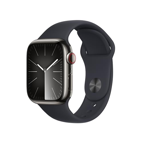 Apple Watch Series 9 [GPS + Cellular, 41mm] - Graphite Stainless Steel Case with Midnight Sport Band, S/M (Renewed)