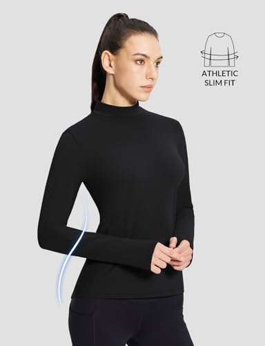 baleaf Women's Thermal Long Sleeve Shirts Fleece Mock Neck Top Warm Undershirts with Detachable Neck Gaiter Thumbholes